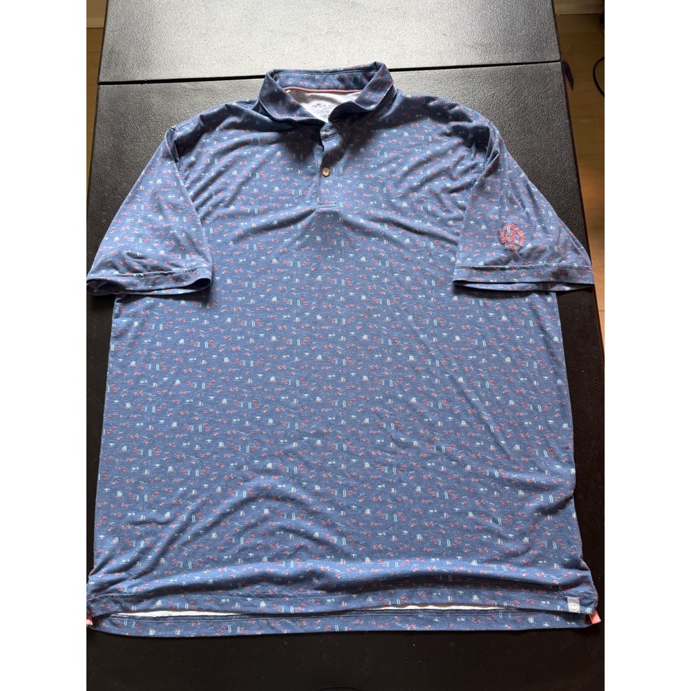 Peter Millar Seaside Mens XL Beach Print Polo MS22K11S CC Castle Pines Blue